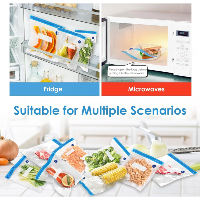 Вакуумних пакетів для їжі з клапанною блискавкою Пакети Sous Vide з вакуумними пакетами Pump 3 розміри 5 ущільнювальних затискачів і 4 затискачі Sous Vide для зберігання продуктів, 15