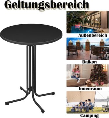 Складаний стоячий стіл, стіл для бістро, Ø 80 см, круглий, садовий стіл для приміщень/вулиці, стіл для вечірок для заходів, барів, клубів або ресторанів (чорний)