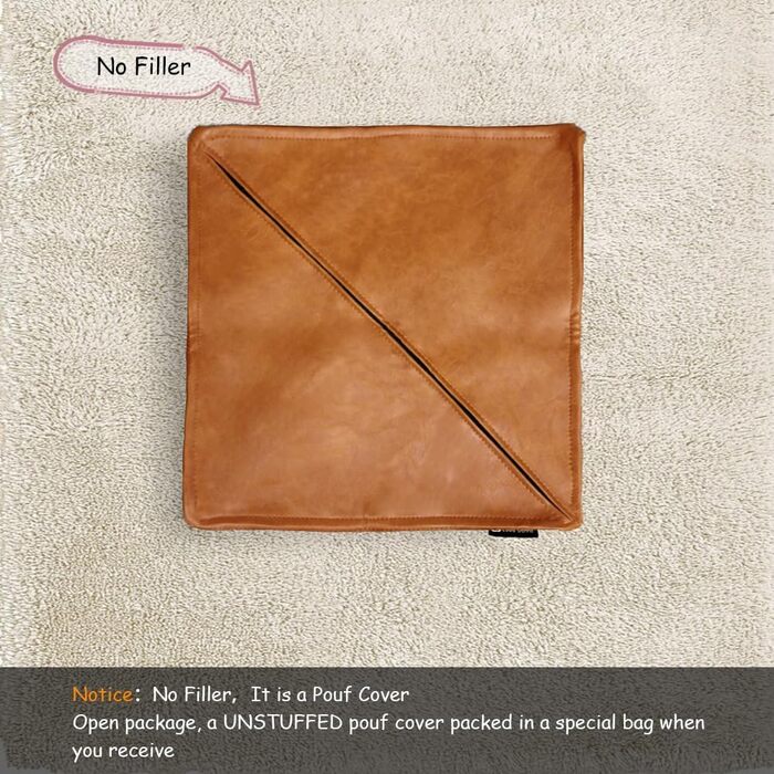 Пуф Louis Donn з чохлом для пуфа, квадратним сидінням, підніжкою, кобурою, пуфом зі штучної шкіри без наповнення, підніжкою для використання в приміщенні та на вулиці, 45x45x45 см (коричневий) (ТІЛЬКИ чохол) помаранчевий