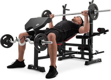 Силова лава Hop-Sport, багатофункціональна тренувальна лава з механізмом метелик, накладка на згинання ніг та згинання рук, регульована стійка для штанги, домашня фітнес-станція, вантажопідйомність 270 кг