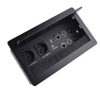 Вбудована настінна розетка для конференц-залу, столу, мультимедійна розетка, срібляста - 2 шт. Schuko - 2 шт. CAT6 - 2 шт. HDMI - USB 3.0 - стерео - USB-C для передачі даних (чорна)