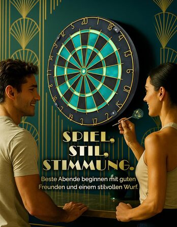 Професійна сизалева мішень для дротиків, бірюзового кольору із золотим кільцем з номером та стрілками - Професійна сталева мішень для дротиків - Мішень для дротиків з 6 металевими наконечниками, золотими стволами для дротиків та держаками