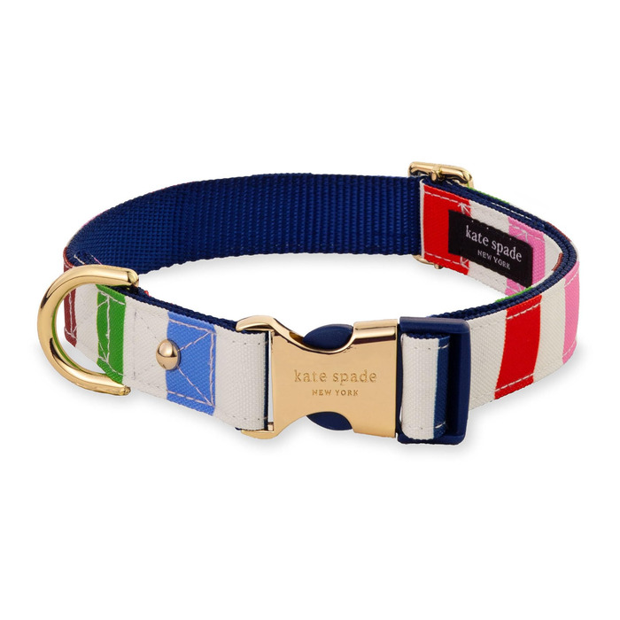 Ошийник для собак Kate Spade New York Adventure Stripe Large, золотиста металева пряжка, регульований розмір 39,4 - 61 см, підходить для собак середнього розміру (унісекс), стильний дизайн.