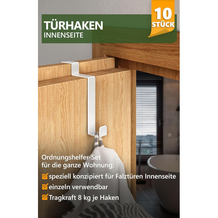 Дверні гачки 4smile - набір з 10 шт. , білі - дверні гачки з нержавіючої сталі для підвішування всередині, складні двері дверні га