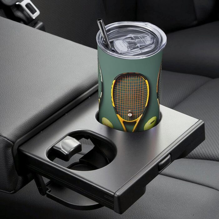 Кухоль з прямою трубочкою, 590 мл, з тенісними м&39ячами та ракетками, дорожній кухоль з принтом, підходить для кемпінгу, офісу та дому