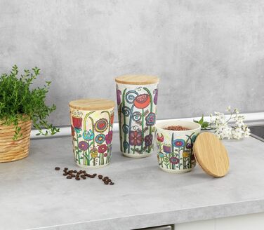 Контейнер для зберігання квітів WENKO, контейнер для зберігання продуктів у квітковій формі з кришкою з бамбука, герметичне зберігання продуктів на кухні, без BPA, місткість 0,95 літра, Ø 10,5 x 18,5 см, різнокольоровий