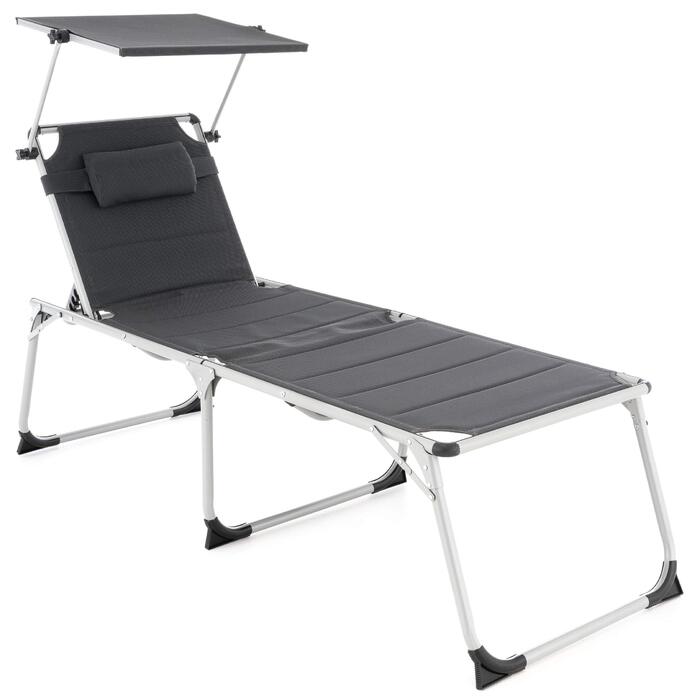 Надзвичайно високий шезлонг для літніх людей, садовий шезлонг, розкладний шезлонг садове крісло з алюмінію та текстилену колір темно-сірий