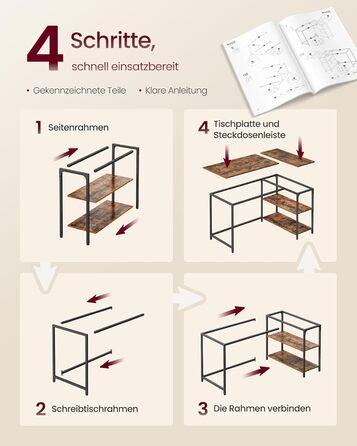 Г-подібний кутовий стіл, комп&39ютерний стіл з місцем для зберігання, офісний стіл, полиця з регульованою висотою, для домашнього офісу, 110 x 80 см, вінтажний коричневий LWD135KD01 Вінтажний коричневий 110 x 80 см Без подовжувача