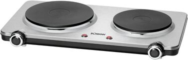 Подвійна конфорка Bomann з нержавіючої сталі Варильна поверхня з 2 варильними поверхнями 2500 Вт електрична варильна поверхня з ручками Cool Touch Варильні поверхні із захистом від перегріву DKP 5033 CB Одномісний