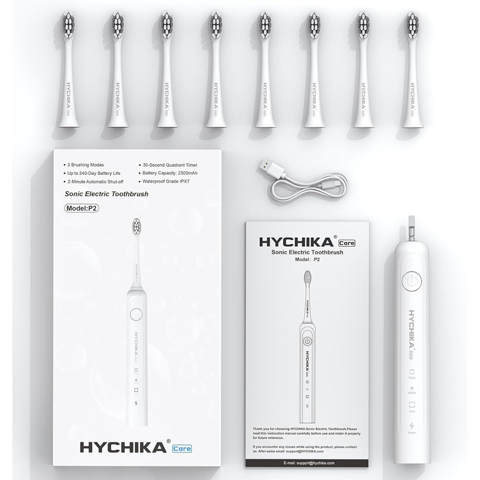 Електрична зубна щітка для дорослих з акумулятором до 240 днів роботи, 8 змінних насадок, акумуляторна, 3 режими чищення, таймер на 2 хвилини, водонепроникність IPX7, ідеальний подарунок для сім'ї, біла