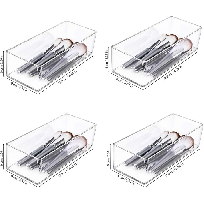 Акриловий органайзер JessLab, набір з 4 прозорих скриньок для зберігання косметики, стільниці, ванної кімнати, штабелюваний дизайн для косметики, ювелірних виробів та офісного приладдя, 1 відділення