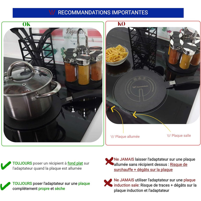 Індукційний адаптер ComwithSafe, 24 см, зі знімною ручкою, ізольований, не змінює колір після використання, нагрівальний колектор з високотемпературним покриттям, чорний - диск індукційного/газового реле