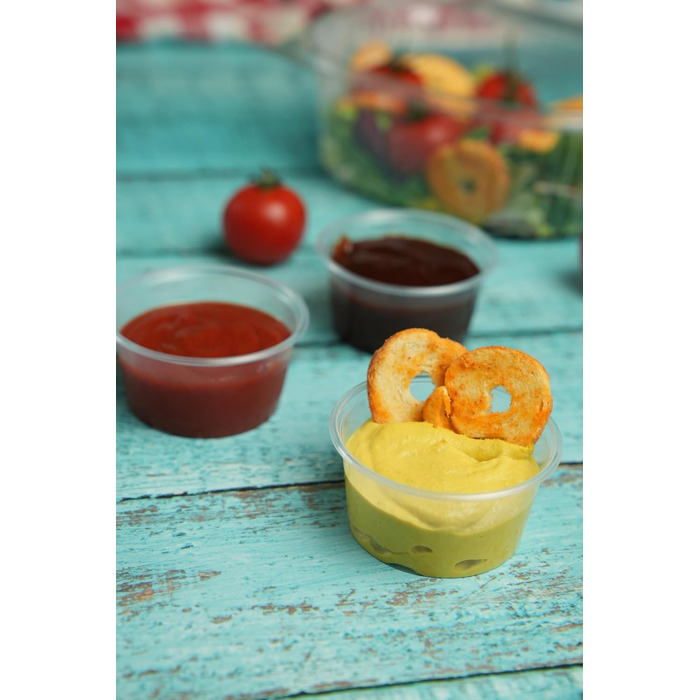 Контейнери для зберігання Inoverse на 500 предметів, стаканчики для заправки з кришками 80 мл стаканчики для соусу з ПП, прозорі контейнери для соусів на винос, контейнери для соусу, стаканчики для дегустації, стаканчики для делікатесів, без BPA 80 мл.