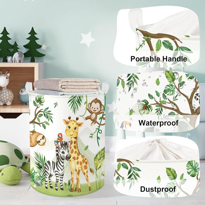 Милий лісовий кошик для білизни з тваринами, великий кошик для зберігання одягу, іграшок та одягу для дому/вуличного використання, слон, 63 л