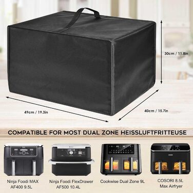 Термостійка водонепроникна пилонепроникна кришка для двозонної аерофритюрниці Ninja Foodi MAX AF400EUCP 9.5 л, AF500EU 10.4 л (чорна)