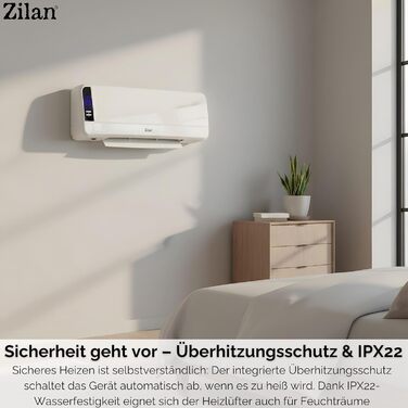 Настінний керамічний вентилятор-обігрівач, електричний вентилятор-обігрівач для ванної кімнати, енергозберігаючий, з дистанційним керуванням, міні-обігрівач, настінний обігрівач, керамічний нагрівальний елемент, швидкий нагрів, 12-годинний таймер, 2000 Вт