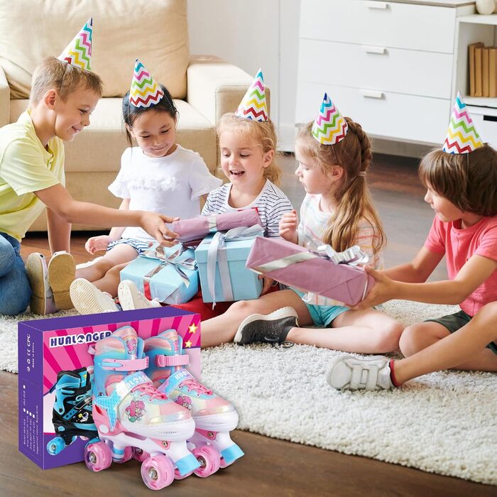 Дитячі роликові ковзани - Регульовані роликові ковзани для дівчаток та хлопчиків, Дихаючі дитячі роликові ковзани, 4 розміри з регулюванням, Дитячі роликові ковзани для дівчаток, хлопчиків, дітей, початківців, для використання в приміщенні та на вулиці, M