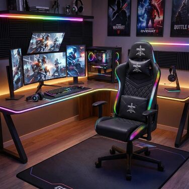 Професійне ігрове крісло Reaper з інтегрованою технологією RGB LED, регульованою спинкою, різнокольоровими світлодіодними профілями з широким вибором кольорів (чорне)