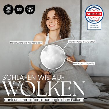 Високоякісна подушка Gentle North 80x80 см готельної якості - Пухнаста, добре наповнена подушка для сну, підходить для алергіків (сертифікована Oeko-Tex Standard 100) - Можна прати при 60C 80x80