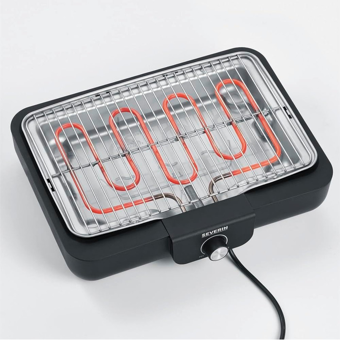 Настільний гриль SEVERIN з решіткою з нержавіючої сталі, для приміщень та вулиці, 2 300 Вт, поверхня гриля 37 шт. 29 см, контроль температури з термостатичним керуванням, чорний, Настільний гриль PG 8554 з решіткою для гриля