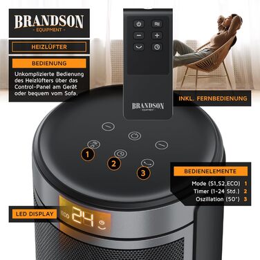 Тепловентилятор з дистанційним керуванням - Режим ECO для енергозберігаючої роботи - Коливання 50 - 2 рівні нагріву - Захист від перегріву та перекидання