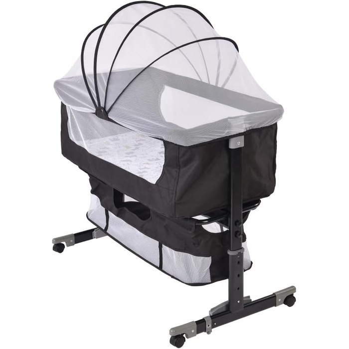 Дитяча колиска LANTUS, люлька, дорожнє ліжечко, складне дитяче ліжечко, бічне ліжко, колиска-гойдалка з функцією гойдання, включаючи москітну сітку, матрац та сумку (92 * 58 * 70-90 см (чорна))