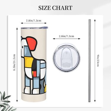 Кухоль з прямою трубочкою, дизайн абстракціонізм Мондріана, дрібний анімалістичний принт, дорожній кухоль, підходить для кемпінгу, офісу та дому, 590 мл
