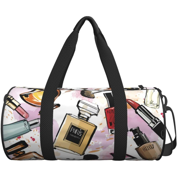 Дорожня сумка-циліндр з тематичним принтом косметики та макіяжу, спортивна сумка для чоловіків та жінок, сумка-мішок, спортивна дорожня сумка
