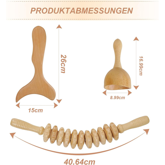 Інструменти для масажу дерев'яною терапієюНабір для мадеротерапії Антицелюлітний масажер Масажна роликова паличка Лімфодренажний пристрій Масажер для ніг, 3 шт.