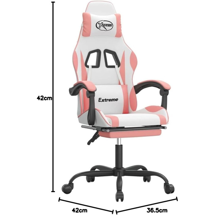 Геймерське крісло, обертове, біло-рожева штучна шкіра, ергономічне, з підставкою для ніг, для комп&39ютерних геймерів, регульоване. З підставкою для ніг. Біло-рожевий.