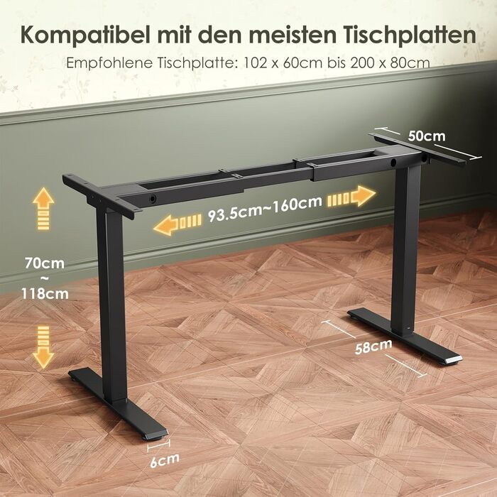 Рама столу OffiGo з регульованою висотою та 2 двигунами, регульовані по висоті ніжки столу з USB-C та A, електрична рама столу з 3 ручними елементами керування з пам&39яттю, стіл для роботи стоячи для столів 100-200 см, чорний, 2 двигуни, чорний