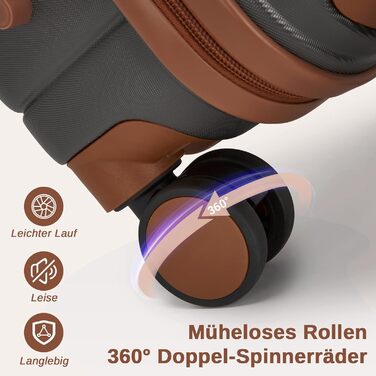 Валіза KONO, дорожня валіза, візок, ручна поклажа 55x40x20 см, виготовлена з твердої оболонки ABSPC, з подвійними колесами та кодовим замком (сіра/коричнева, 55 см) Ручна поклажа (55 см) сіра/коричнева