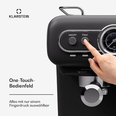 Кавоварка Klarstein Espresso Portafilter з піноутворювачем, міні-еспресо-машина 1.2 л з портафільтром, кавомашина потужністю 1350 Вт маленька кавоварка з нержавіючої сталі для капучино, латте та макіато Black Espressionata evo milk