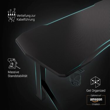 Ігровий стіл Ultimate Setup, регульована висота, електричний, чорний, ігровий стіл, ігровий стіл, ігровий стіл 180x80 см, карбонове покриття для ігрової кімнати, чорна рама 180x80x2,5 см