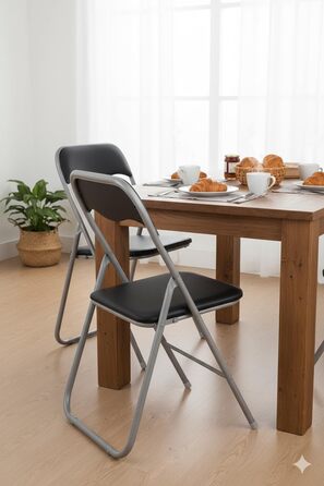 Складані стільці, комплект з 2 шт. , М&39які складні стільці з металевим каркасом та штучною шкірою, компактні, вантажопідйомність до 100 кг, ідеально підходять як кухонні та садові стільці, сріблясто-чорні