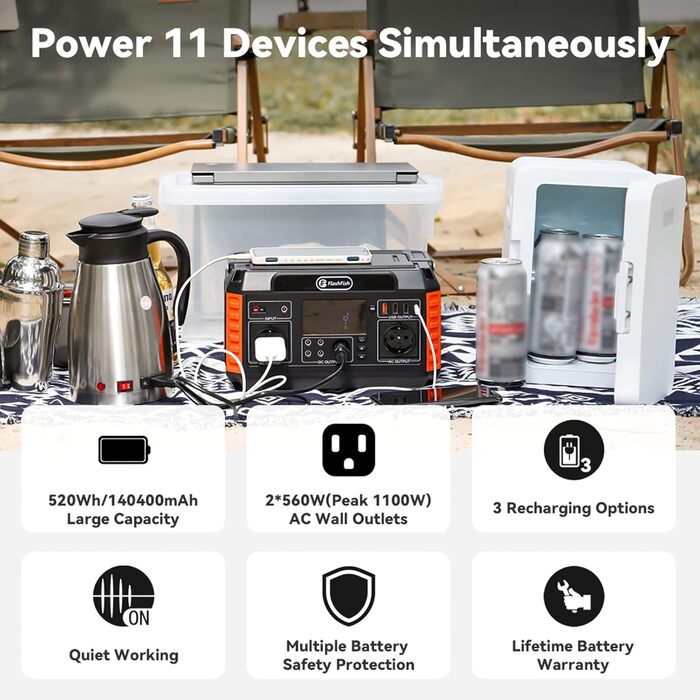 Портативна електростанція Irishom Power Station, сонячний генератор 140 400 мАг/520 Втгод, акумуляторна електростанція CPAP потужністю 600 Вт з 3 режимами зарядки для дому, відпочинку на природі, кемпінгу, аварійного живлення