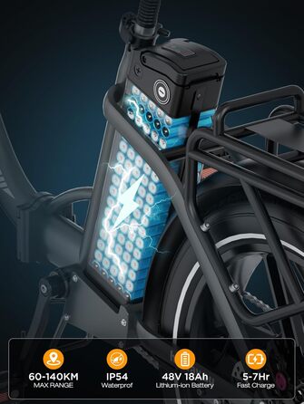 Електровелосипед HITWAY з акумулятором 48 В 18 Аг, електричний велосипед, складаний всюдихідний електровелосипед з 20-дюймовими товстими шинами, складаний електровелосипед, двигун 250 Вт, 25 км/год, 7-ступінчаста коробка передач та 3-ступінчасте електричн