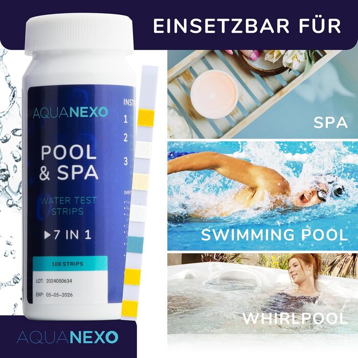 Тестових смужок для басейну Pool & Spa 7-в-1, Аксесуари для басейнів, Тестер для дитячих басейнів, Тестер води в басейнах, Тестер для басейну на pH та хлор, бром, лужність, CYA, загальну жорсткість, 100