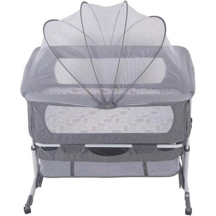 Дитяче ліжко для тумбочки, складне, 2-в-1, дитяче ліжко, портативне, з сітчастими вікнами, поворотні колеса, москітна сітка для ліжка, складне, дитяча колиска 92*58*70-90 см (сіре)