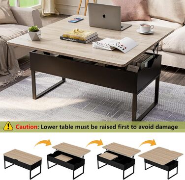 Розсувний журнальний столик з регульованою висотою, шухлядами та відкритим відділенням, коричнево-чорний, легкий підйом та закриття, більші приховані відділення
