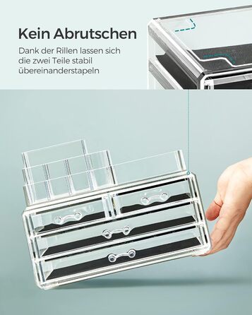 Органайзер для макіяжу SONGMICS, косметичний органайзер з 4 шухлядами та 11 відділеннями різних розмірів, нековзні вставки, для макіяжу та ювелірних виробів, прозорий JKA001TP