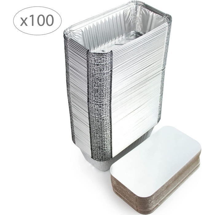 Алюмінієвих лотків, 1400 мл, одноразові лотки з кришками для транспортування, заморожування та приготування їжі, 100