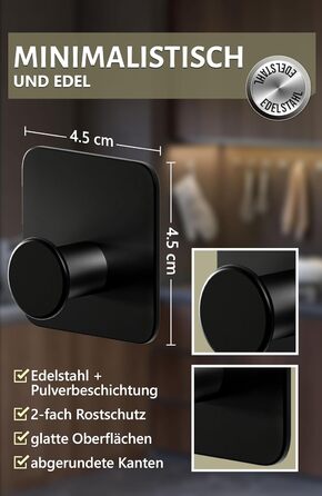 Рушникосушка без свердління - 5 шт. гачків для рушників для ванної кімнати, чорні клейкі гачки сучасні, стильні - гачки самоклеючі