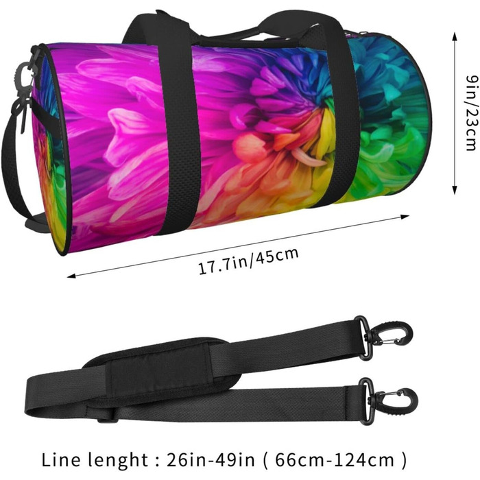 Спортивна сумка для подорожей, красивий веселковий принт з квітами та хризантемами, сумка на нічліг, чорний колір, універсальний розмір