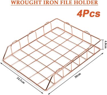 Органайзер для настільних лотків DODUOS A4 4 яруси, лоток для листів з металевим штабелюванням, настільний органайзер для файлів Лоток для документів Лоток для паперу для дому, школи та офісу (рожеве золото)