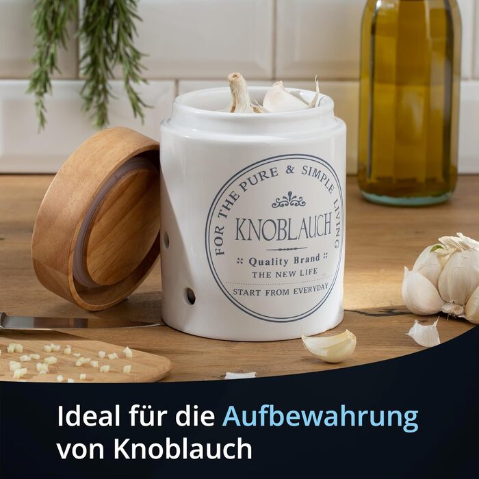 Контейнери для зберігання цибулі та часнику, керамічні, білі з дерев&39яною кришкою та бамбуком, круглі, у вінтажному сільському стилі, набір горщиків для цибулі та часнику, глянцеві, з етикеткою Цибуля та часник