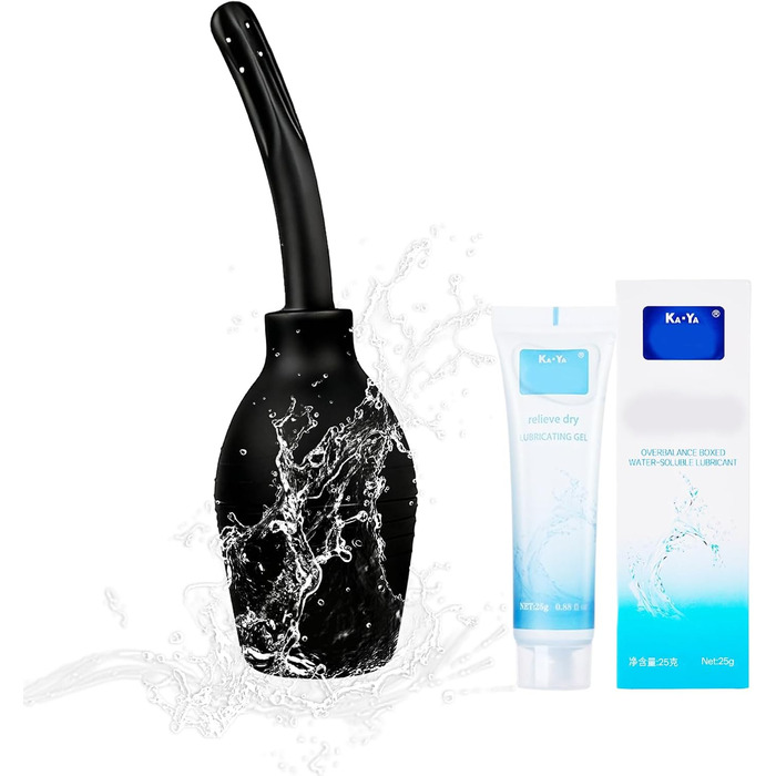 Силіконовий анальний душ для інтимної гігієни, з 3 насадками, 29 см, 220 мл, комплект для очищення з гелем 25 г