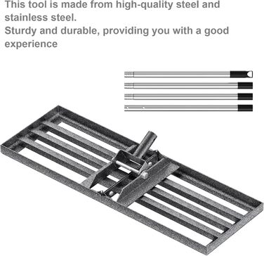 Гребінь для вирівнювання газону 76см 25см з ручкою 180см, садова рейка з нержавіючої сталі для газону, регульований інструмент для вирівнювання газону для гольф-полів, стадіонів та прибудинкових територій