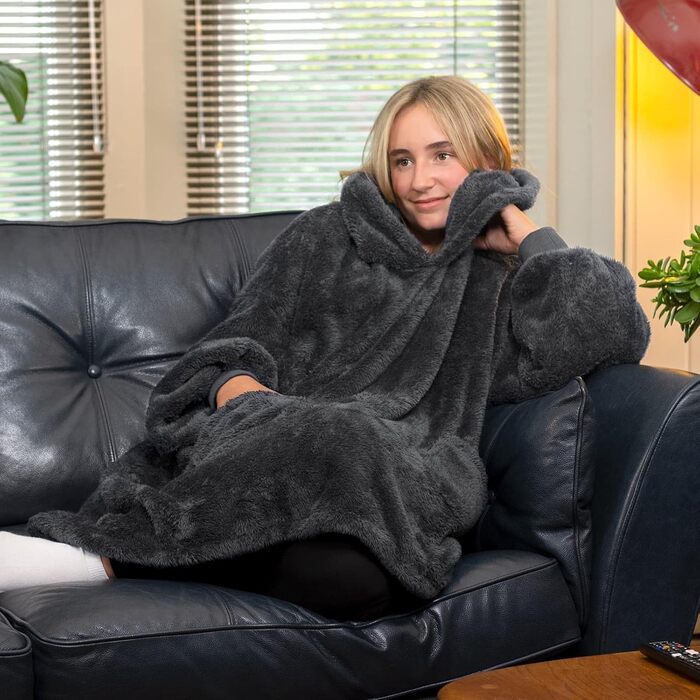 Портативна ковдра Snug Rug Grey Slate Grey - Ковдра з рукавами, шерпа-фліс, дорослий пуловер, толстовка, м&39які зручні ковдри великого розміру