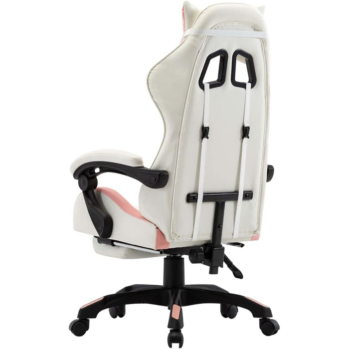 Геймерське крісло з підставкою для ніг, рожево-біла штучна шкіра